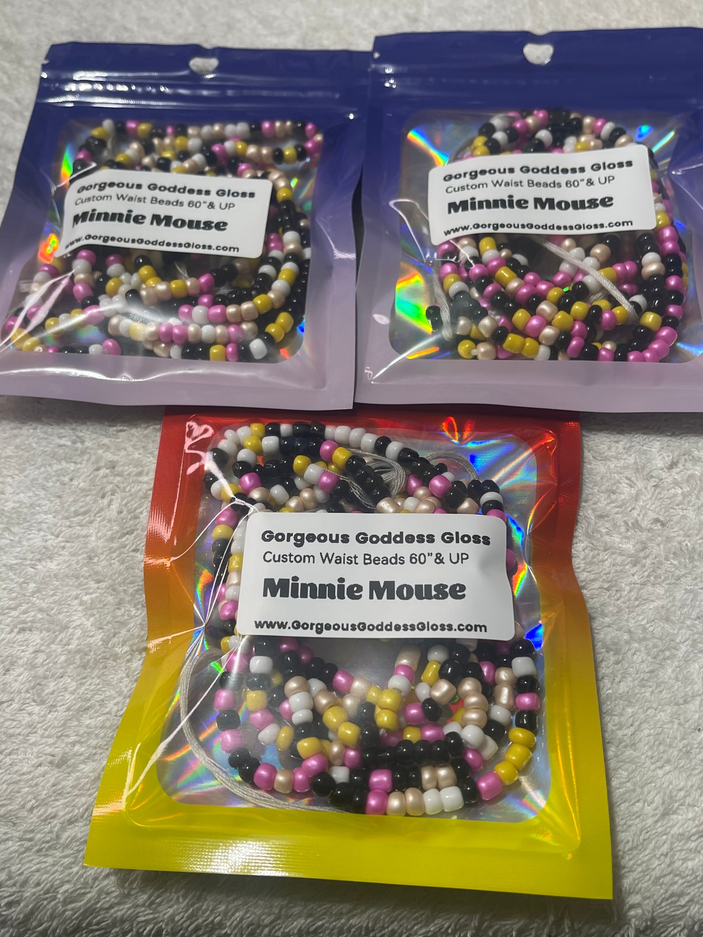 Minnie Mouse  custom Waist-bead Gem Tie on waist beads(Add 4 one will be FREE )