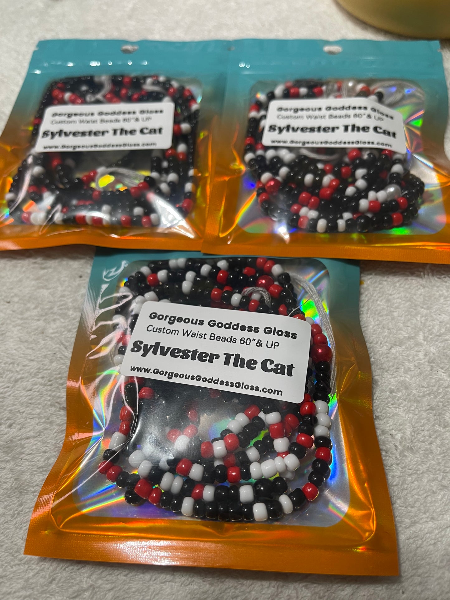 Sylvester The Cat  custom Waist-bead Gem Tie on waist beads(Add 4 one will be FREE )