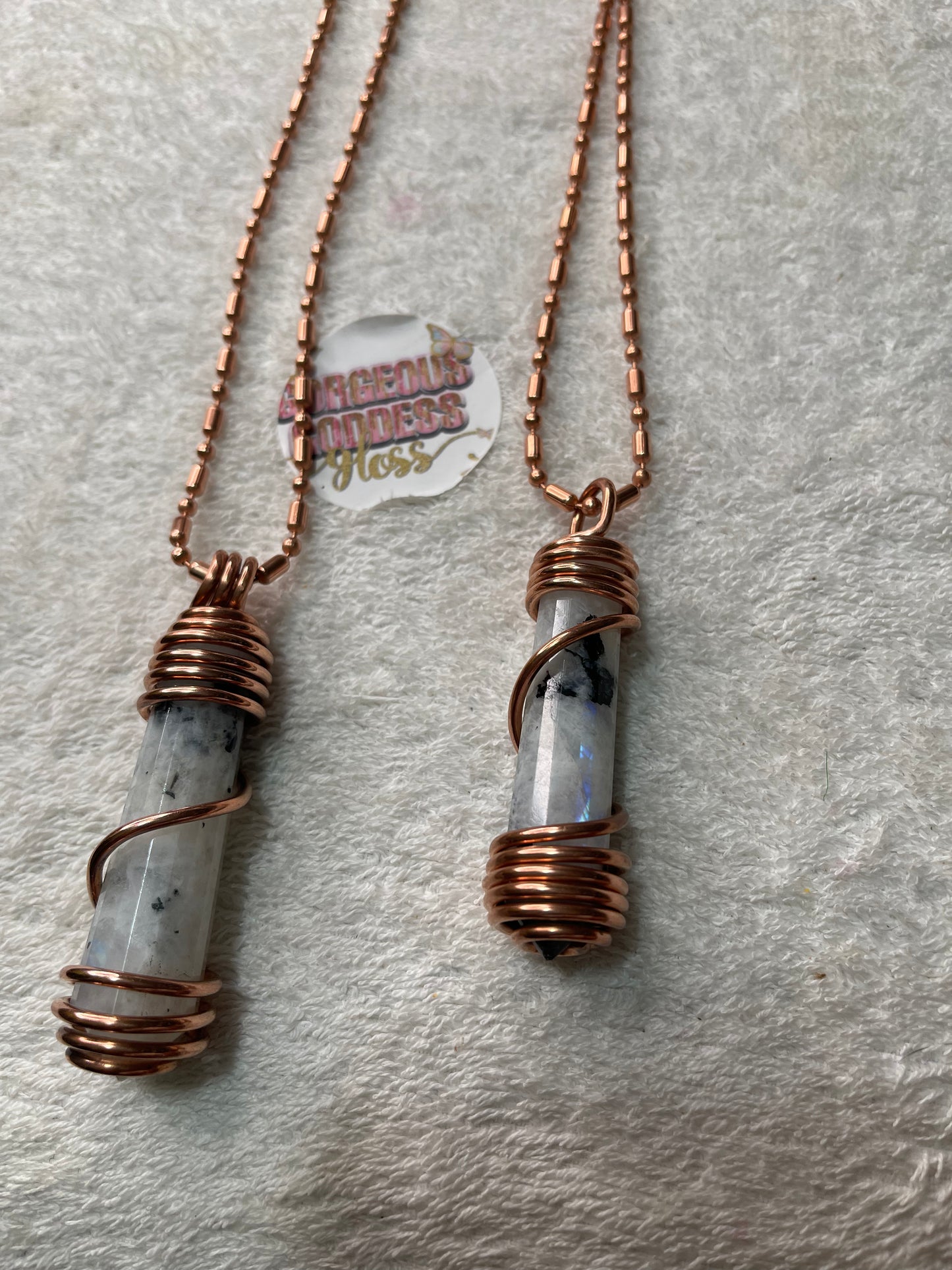 Moonstone Crystal With Copper Ball Necklace