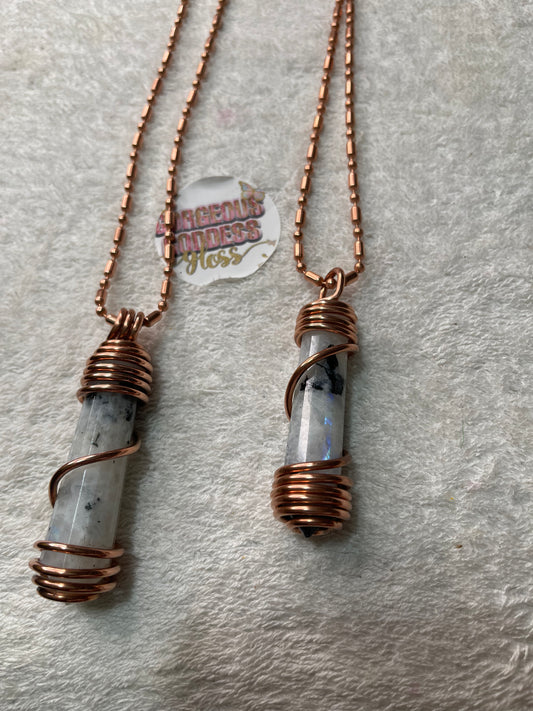 Moonstone Crystal With Copper Ball Necklace