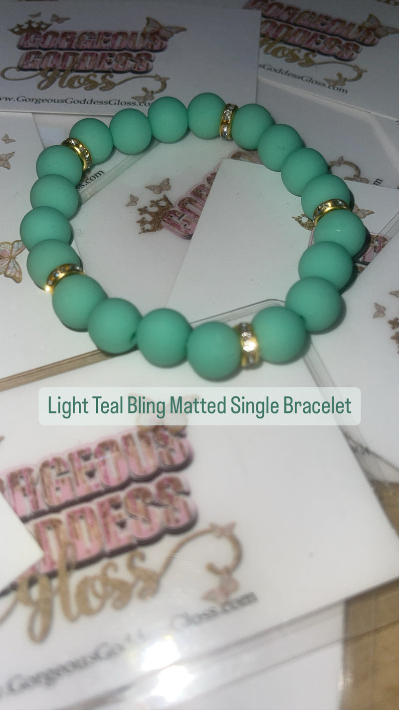 Light Teal  Bling Single Matted Bracelet