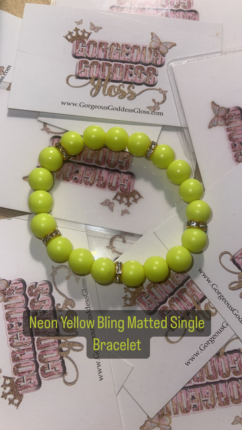 Neon Yellow Bling Matted Single Bracelet