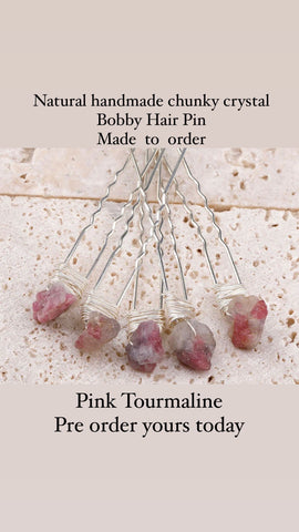 Pink Tourmaline Crystal Bobby  Hair Pin