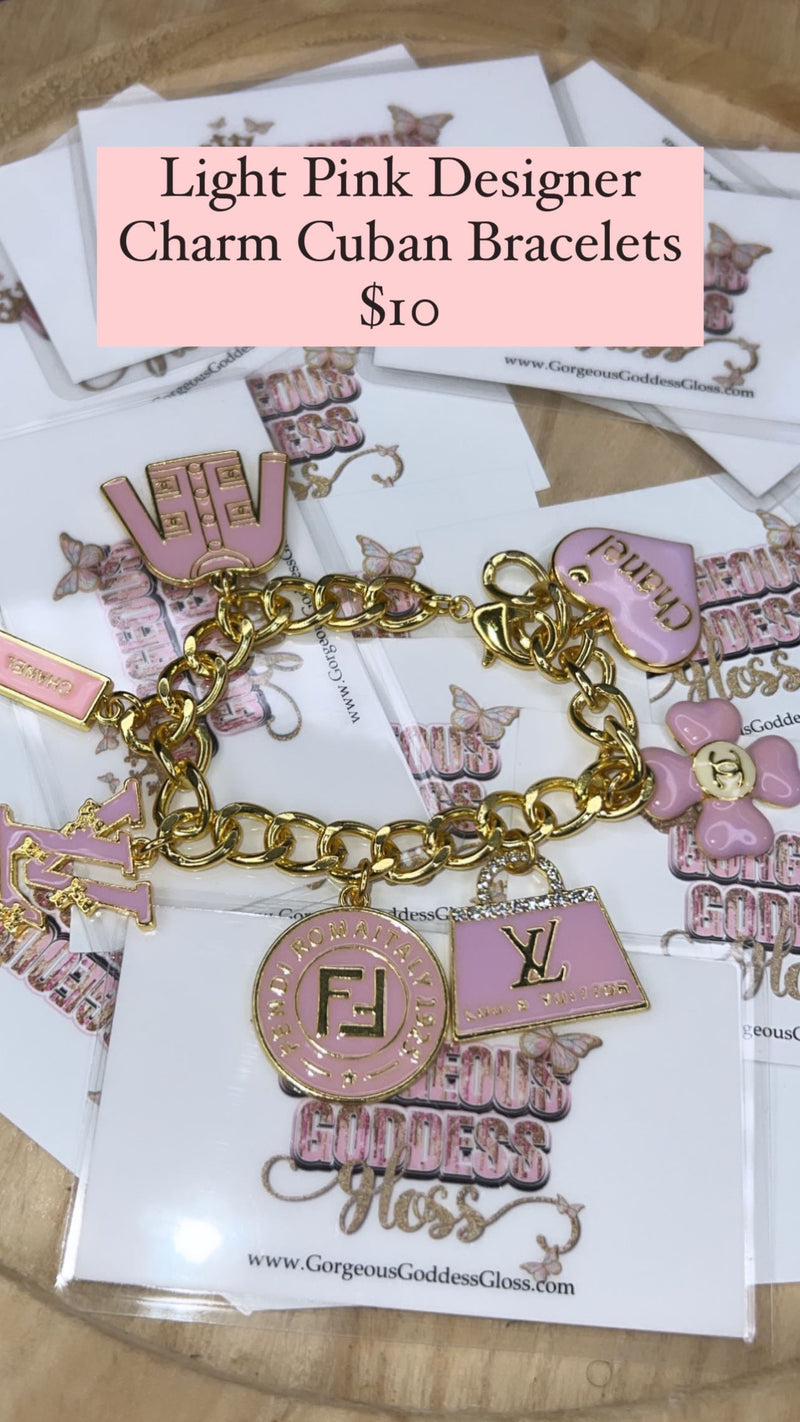 Light  Pink  Designer Charm Cuban Bracelet