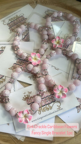 Pink Crackle Caribbean Flowers Fancy Single Bracelet  1pc