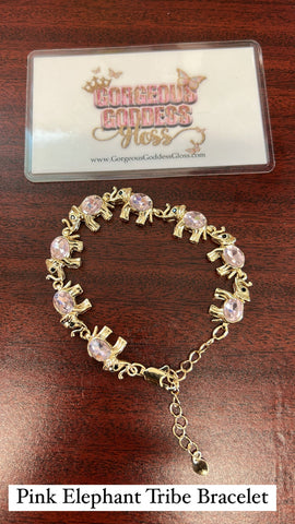 Pink  Elephant Tribe Gold Tennis Bracelets