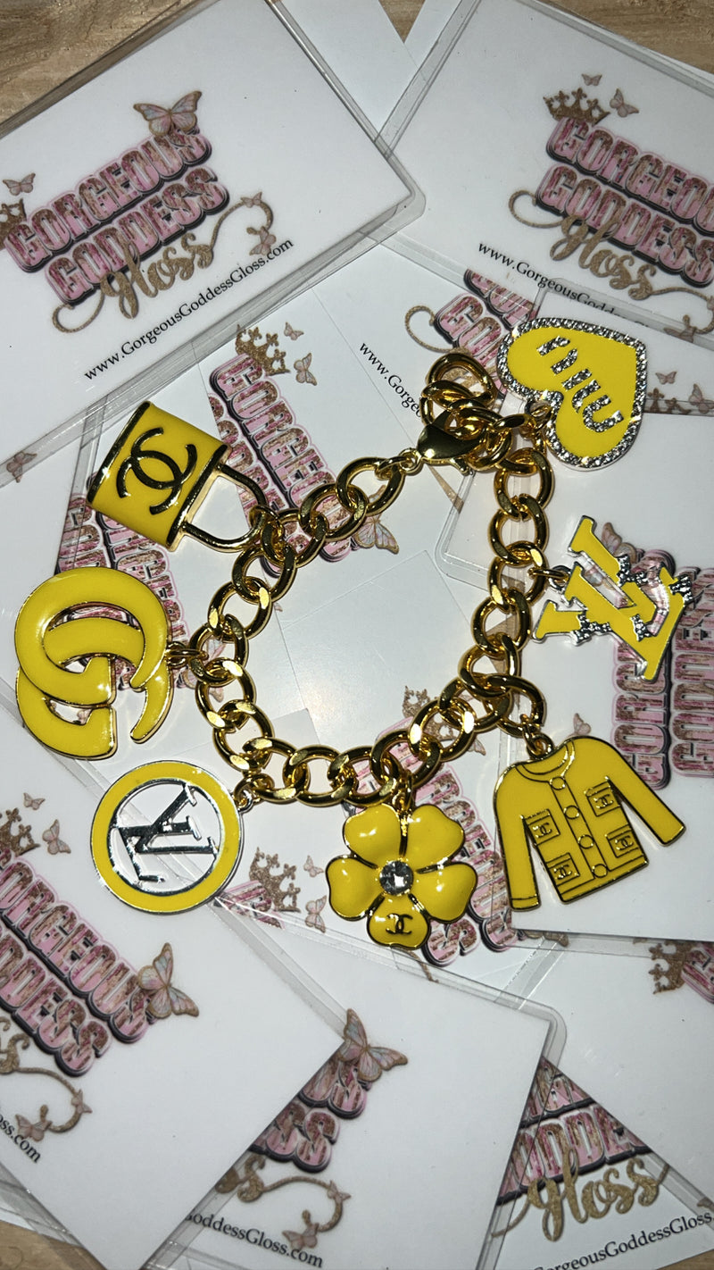 Yellow Designer Charm Cuban Bracelet