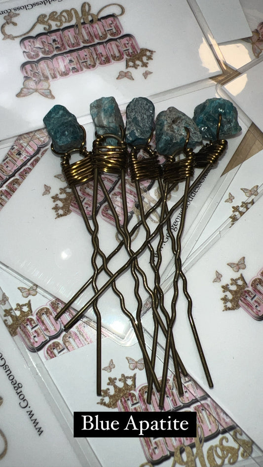 Blue Apatite Crystal Bobby  Hair Pin