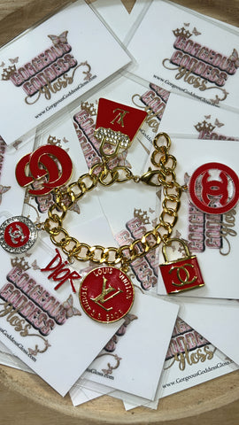 Red Designer Charm Cuban Bracelet