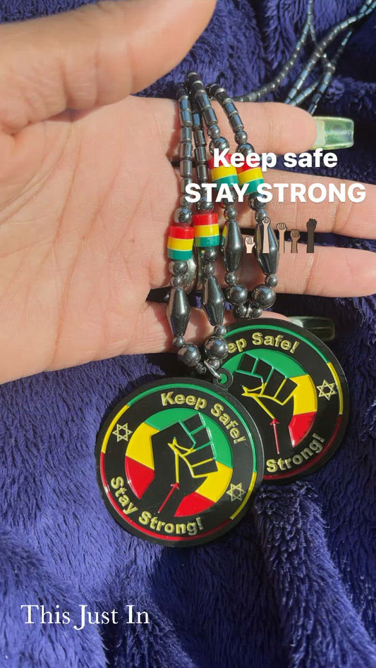 Keep Safe Stay Strong Hematite Rasta chain