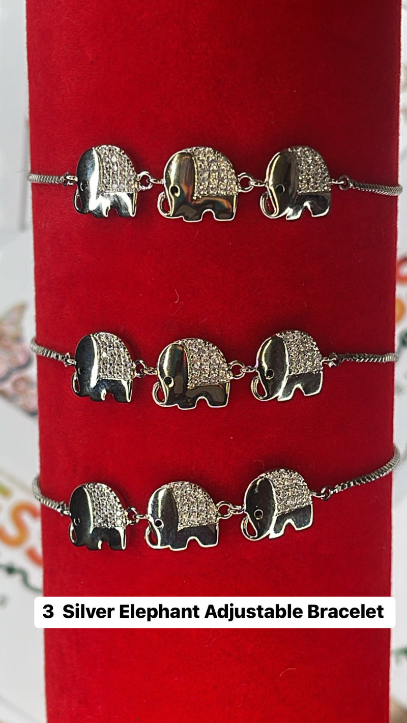3  Silver Elephant Adjustable Bracelet