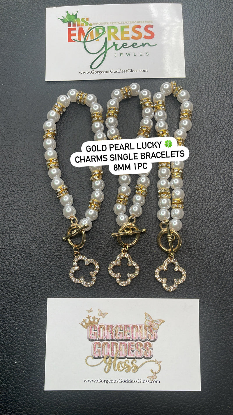Gold Pearl Lucky 🍀 Charms Single Bracelets 8mm 1pc