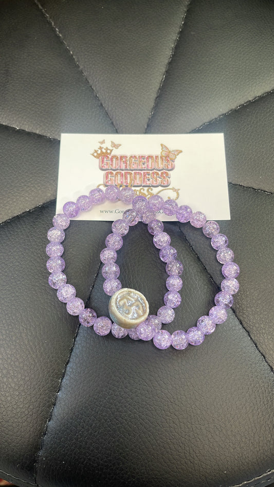 Lavender Crackle Om Bracelet 2 pcs Set