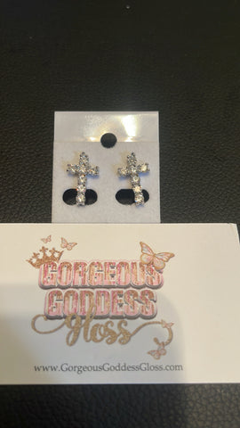 Silver Bling Cross  Earrings