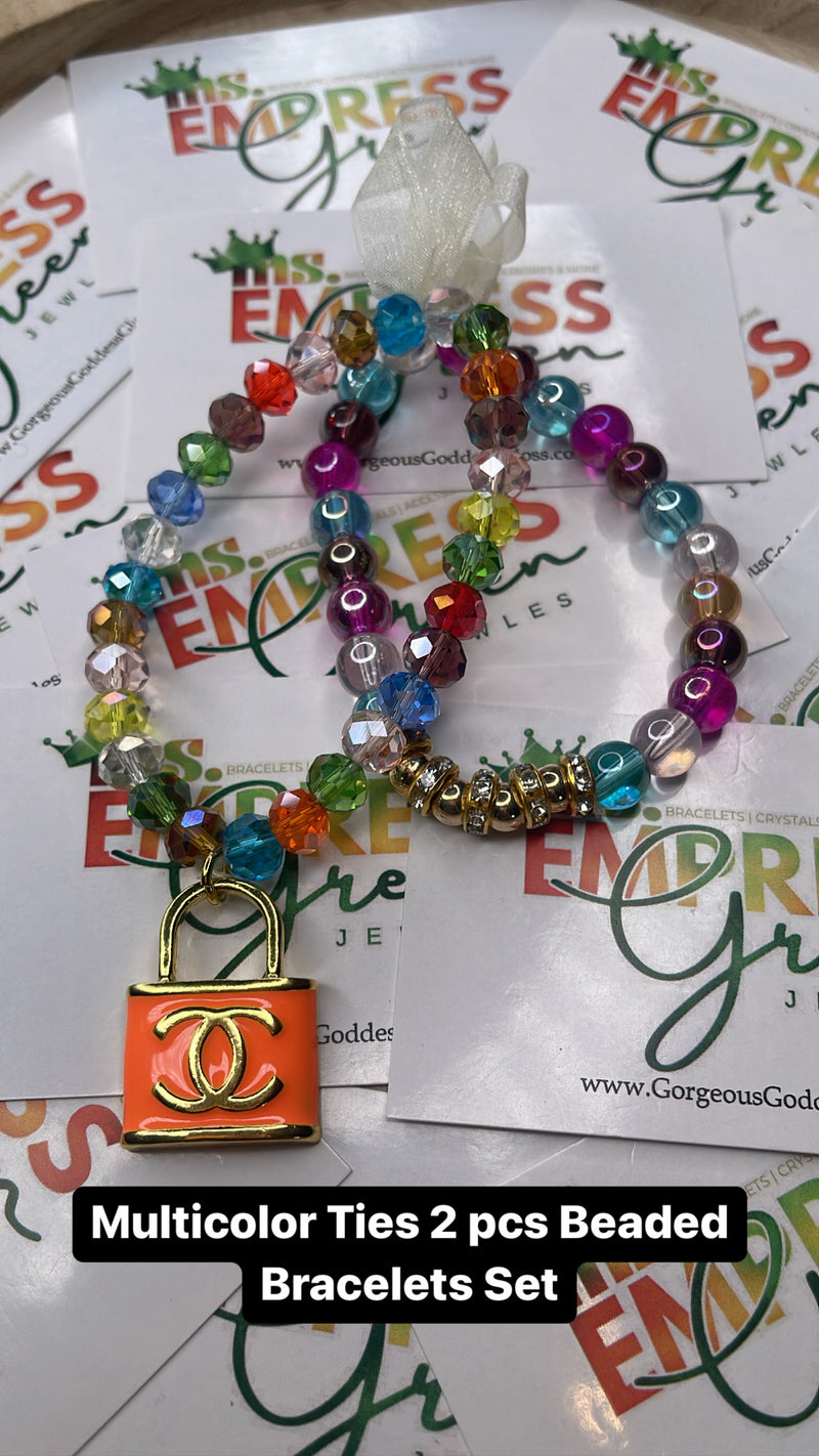 Multicolor Ties 2 pcs Beaded Bracelets Set