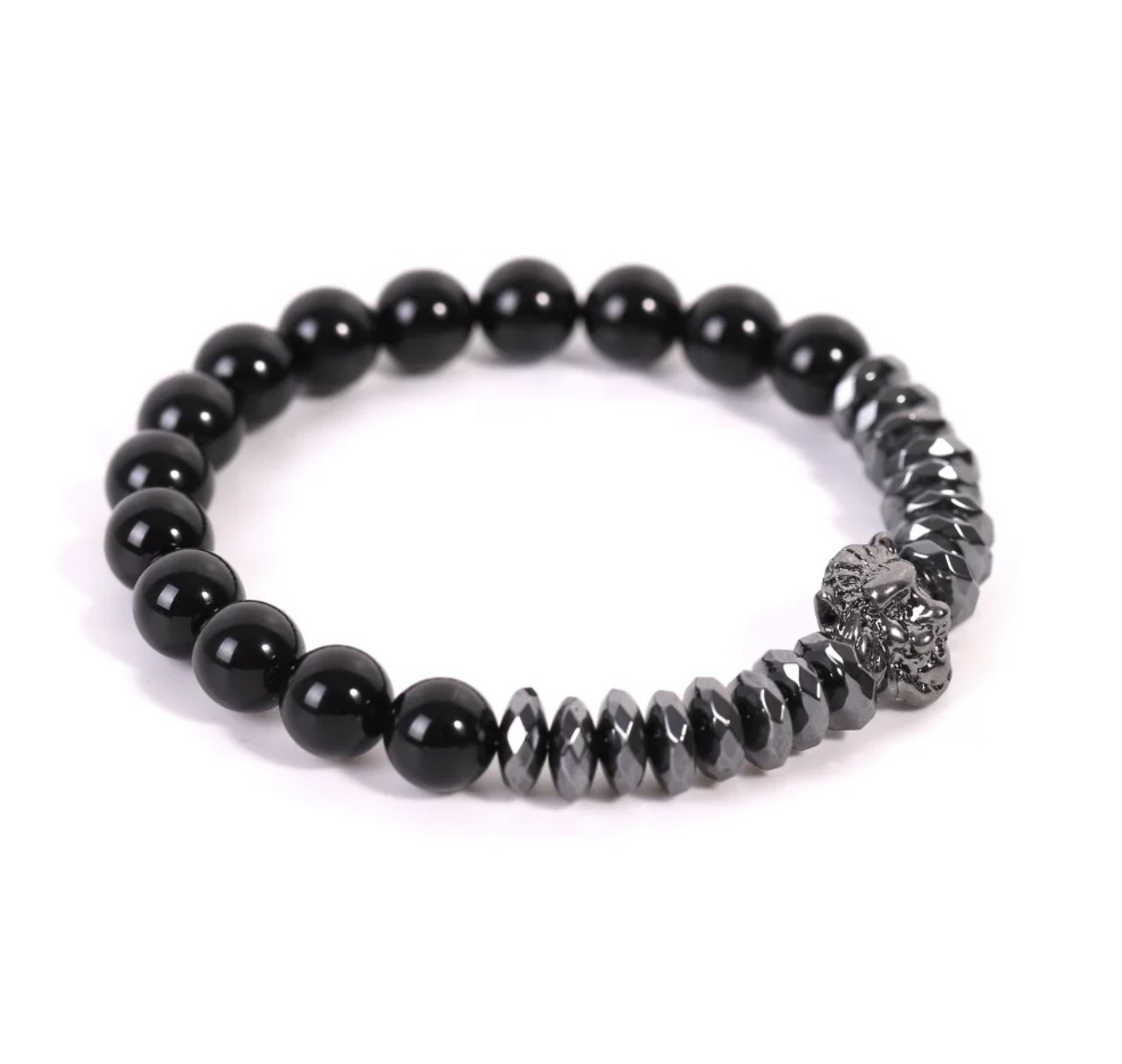 Faceted Hematite Lion Head, Lava Rock, Matte Black Agate Unisex Lucky Bracelets