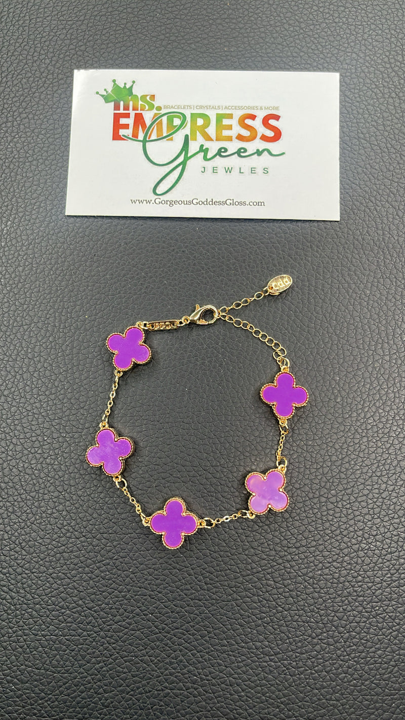 Purple & Gold Dainty Four Leaf Clover 🍀 Charm Clasp Bracelet