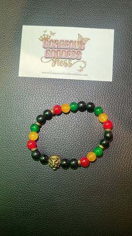 Rasta Black Obsidian beads bracelet