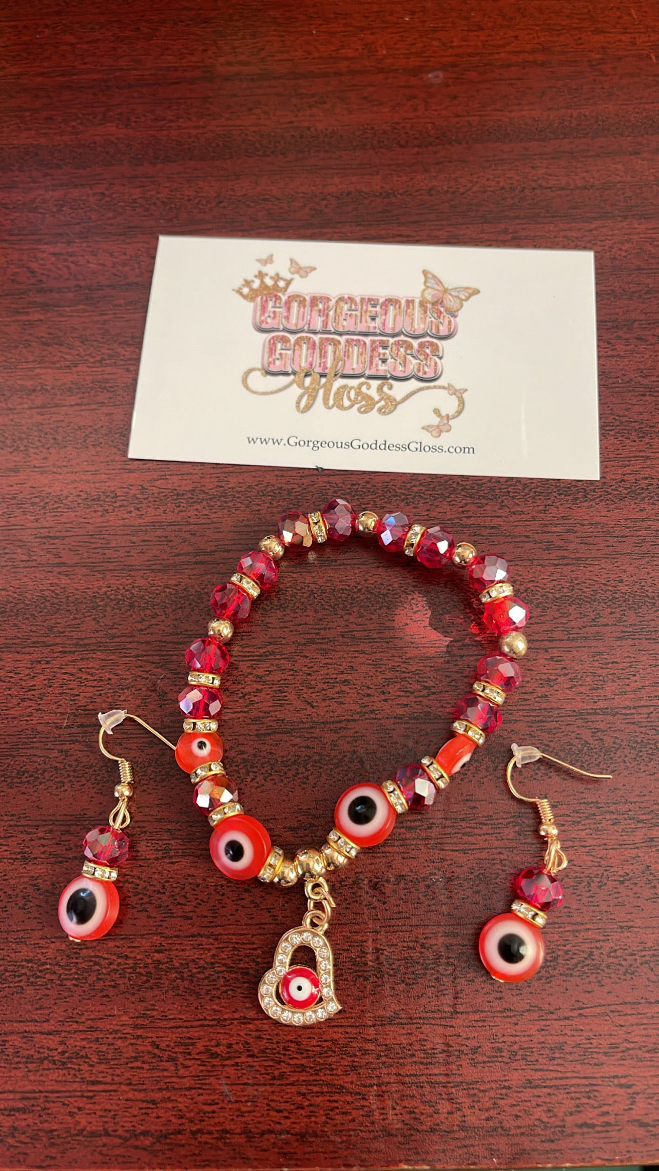 Red Evil Eye Heart Earring Set