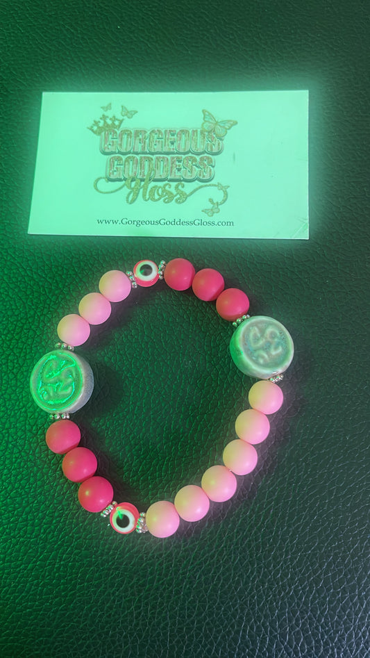 Double Zen Om Light Pink  & Dark Pink Evil Eye 🧿 Bracelet