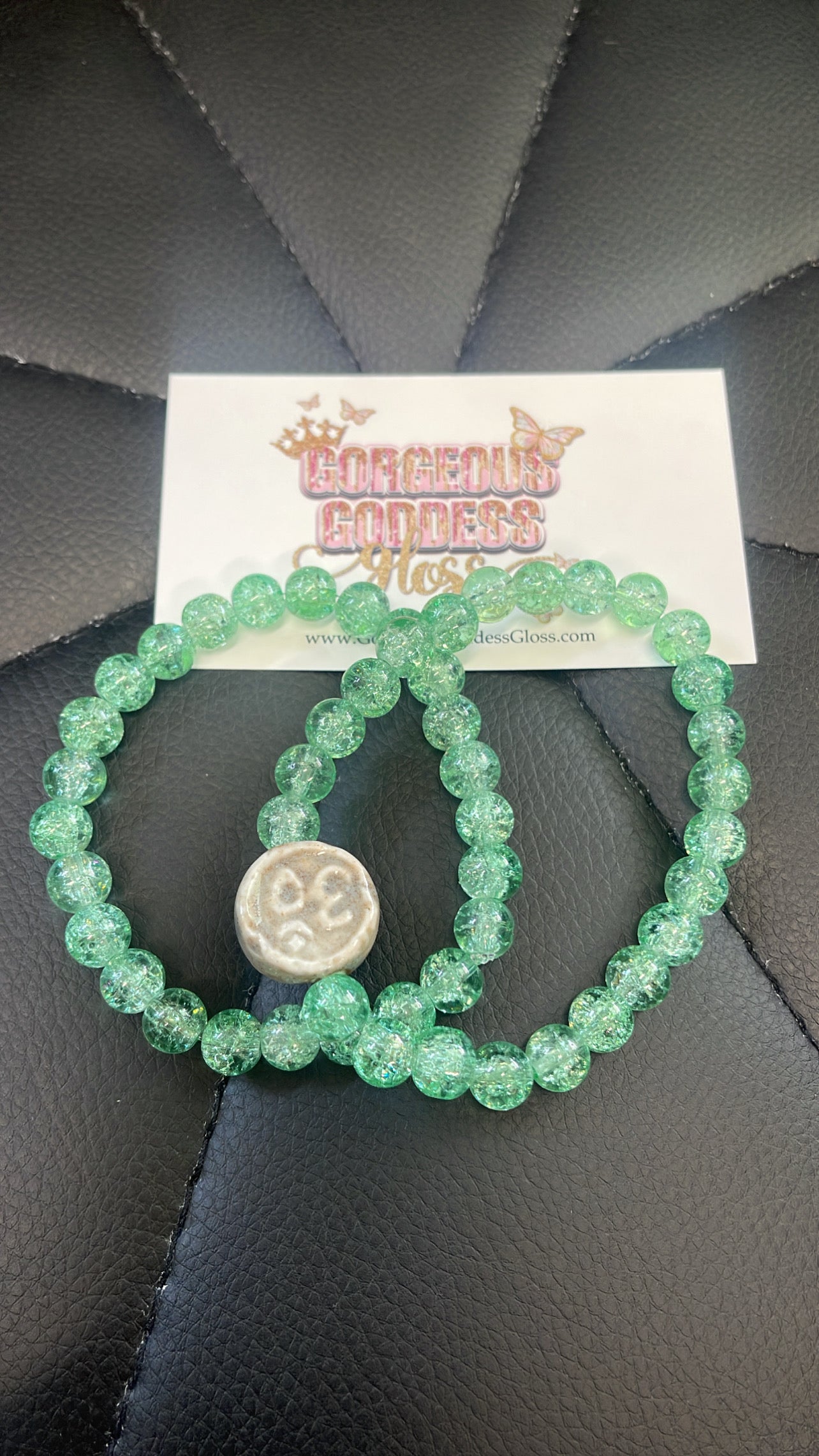 Green Crackle Om Bracelet 2 pcs Set