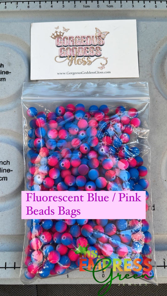 Fluorescent Pink & Blue Beads Bags 8mm