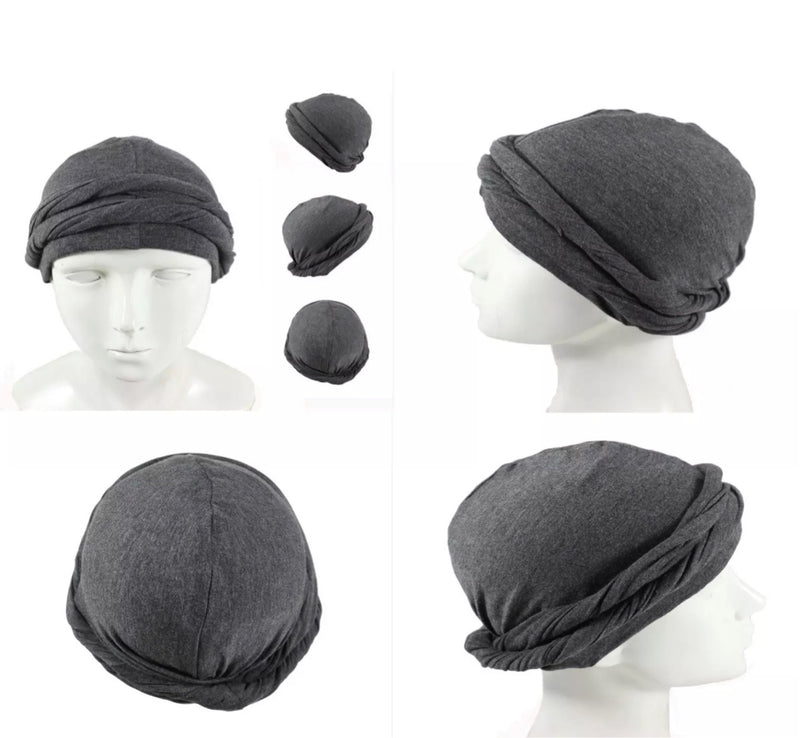 Black Unisex Pre-Tied Silk Lined  Turban