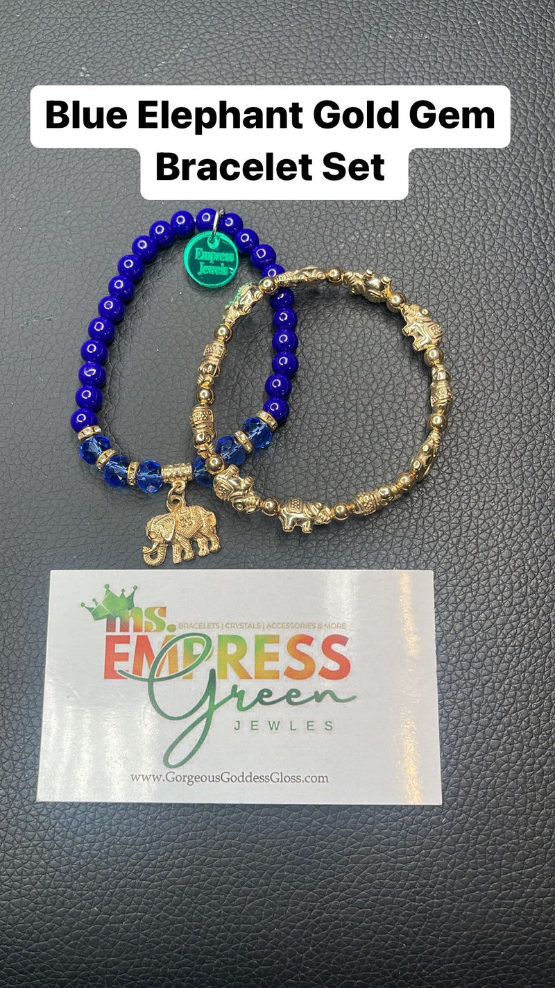 Blue Elephant Gold Gem Bracelet Set
