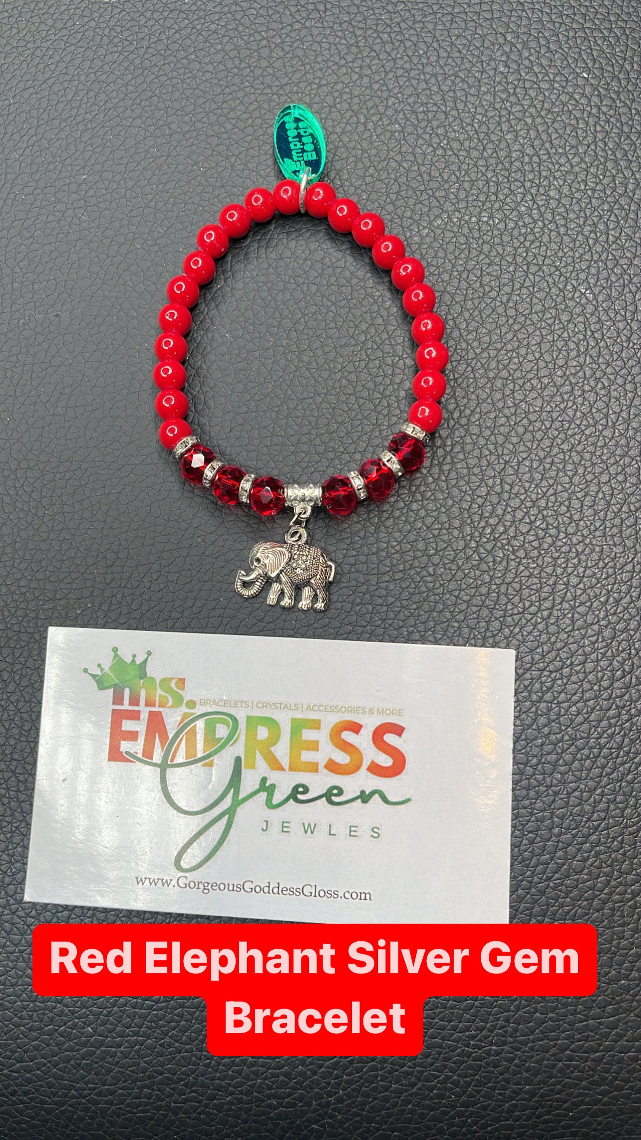 Red Elephant Silver Gem Bracelet