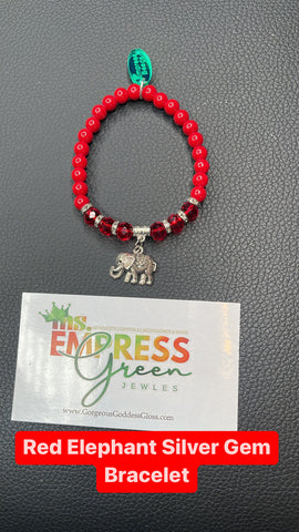 Red Elephant Silver Gem Bracelet
