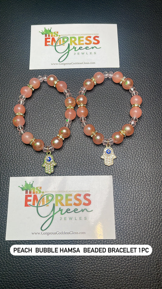 Peach Bubble Hamsa  Beaded Single Bracelet