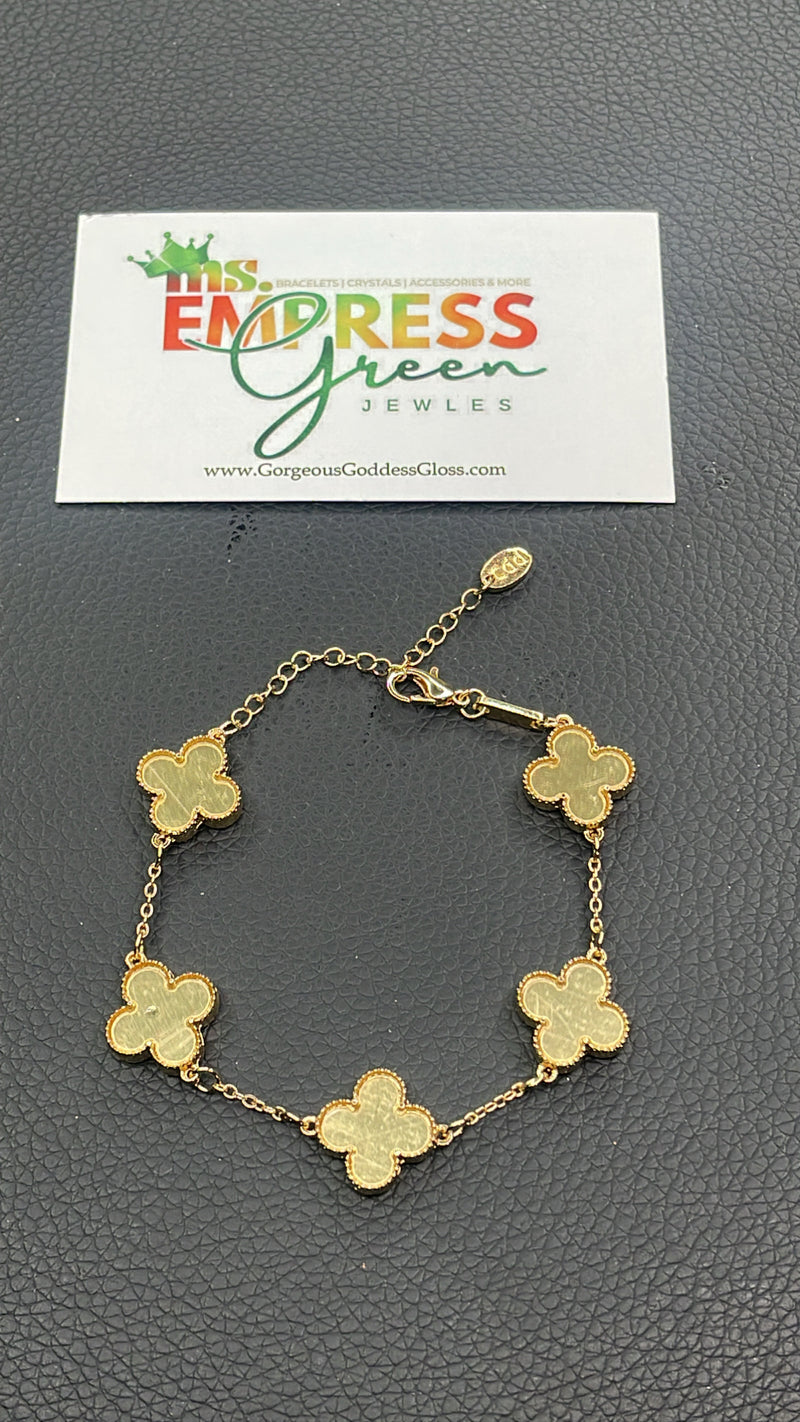 Gold & Gold Dainty Four Leaf Clover 🍀 Charm Clasp Bracelet