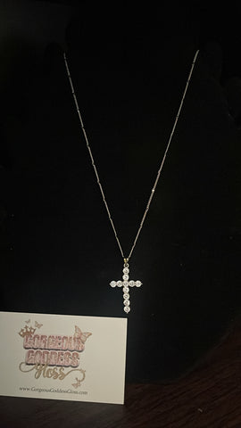 Silver plated  zirconia stone cross necklace