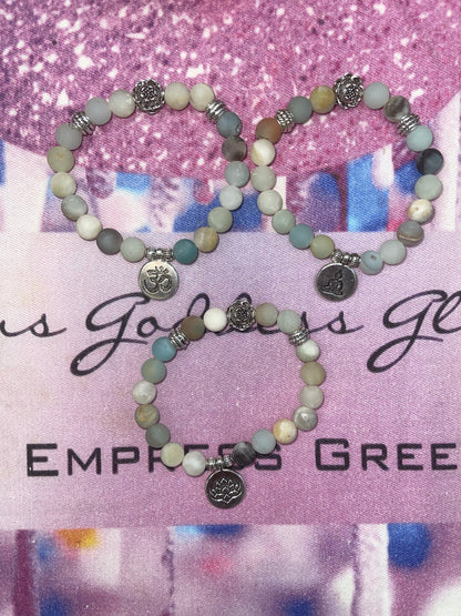 Matte Amazonite Beaded Stone chakra Om lotus Bracelets