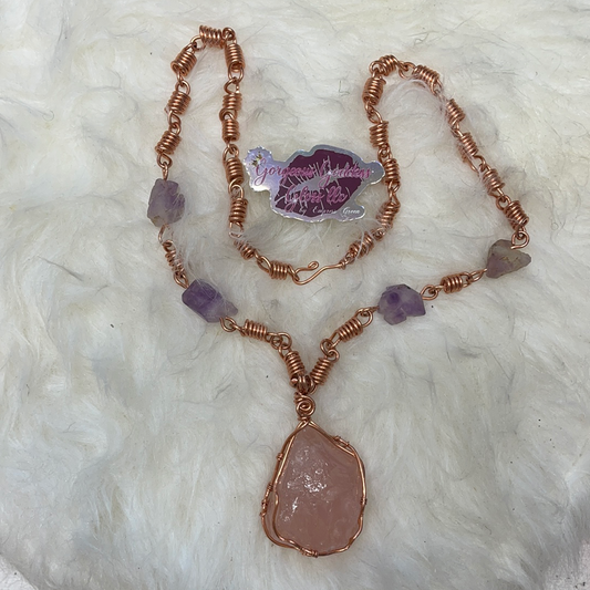 Rose Quarts &  Amethyst Twist Chain