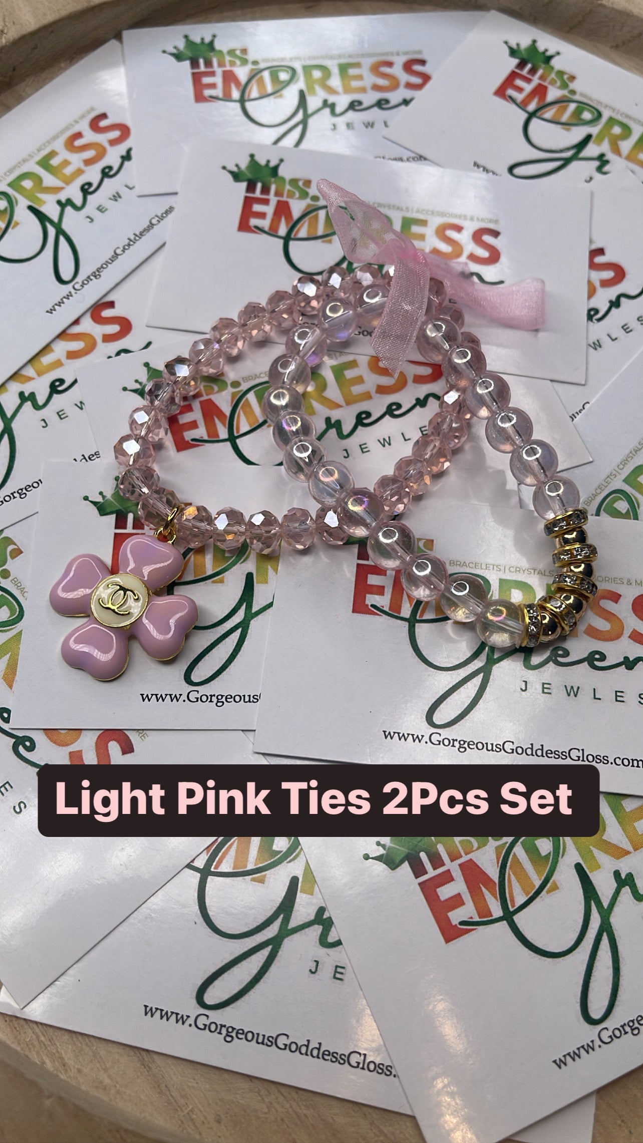 Light Pink Ties 2 pcs Beaded Bracelets Set