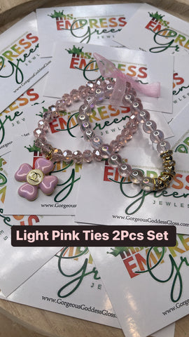 Light Pink Ties 2 pcs Beaded Bracelets Set