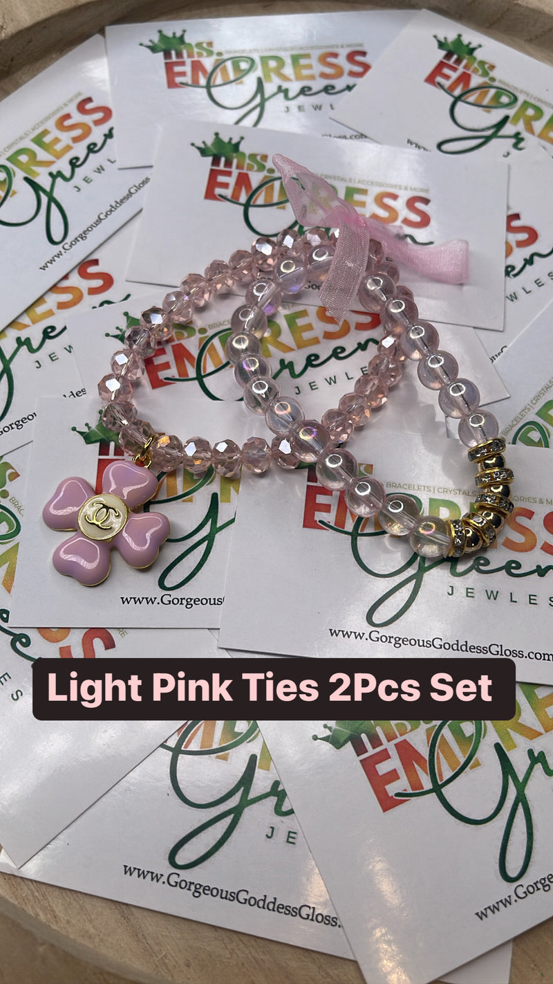 Light Pink Ties 2 pcs Beaded Bracelets Set