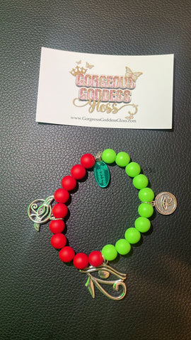 Red & Green Tripple Eye of Horus two tone Charm bracelets