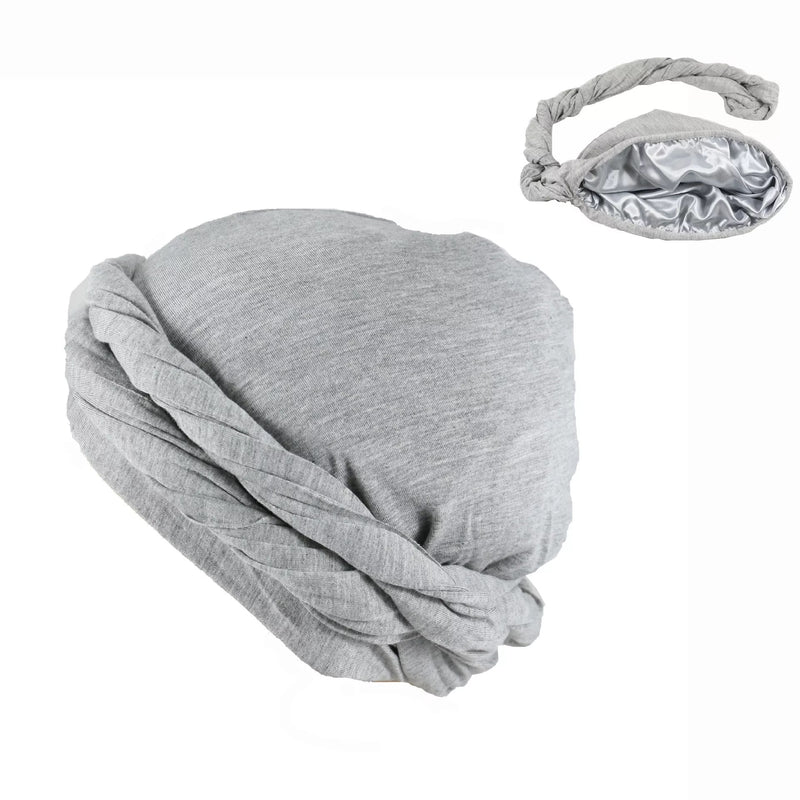 Gray Unisex Pre-Tied Silk Lined  Turban