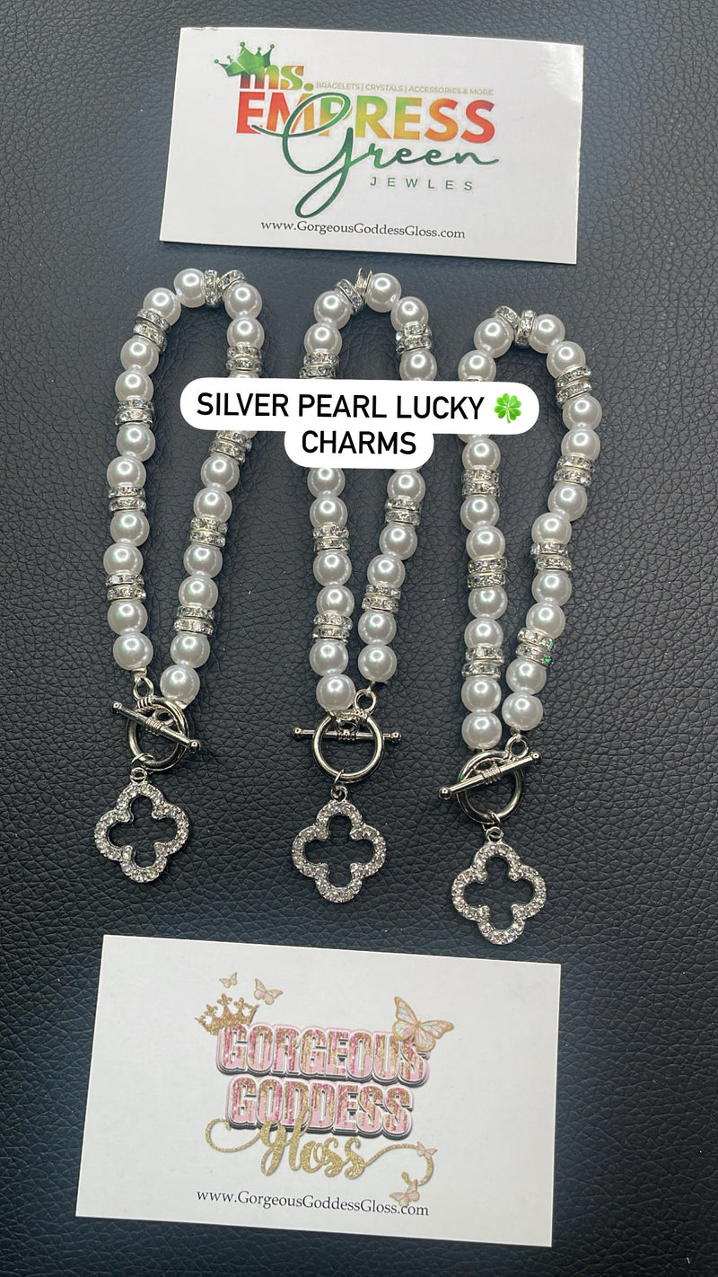 Silver Pearl Lucky 🍀 Charms Single Bracelets 8mm 1pc