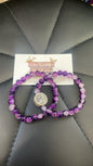 Purple and Clear Crackle Om Bracelet 2 pcs Set