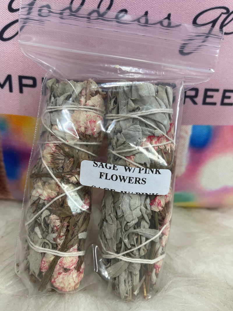 White Sage & Pink Flowers Smudge sticks