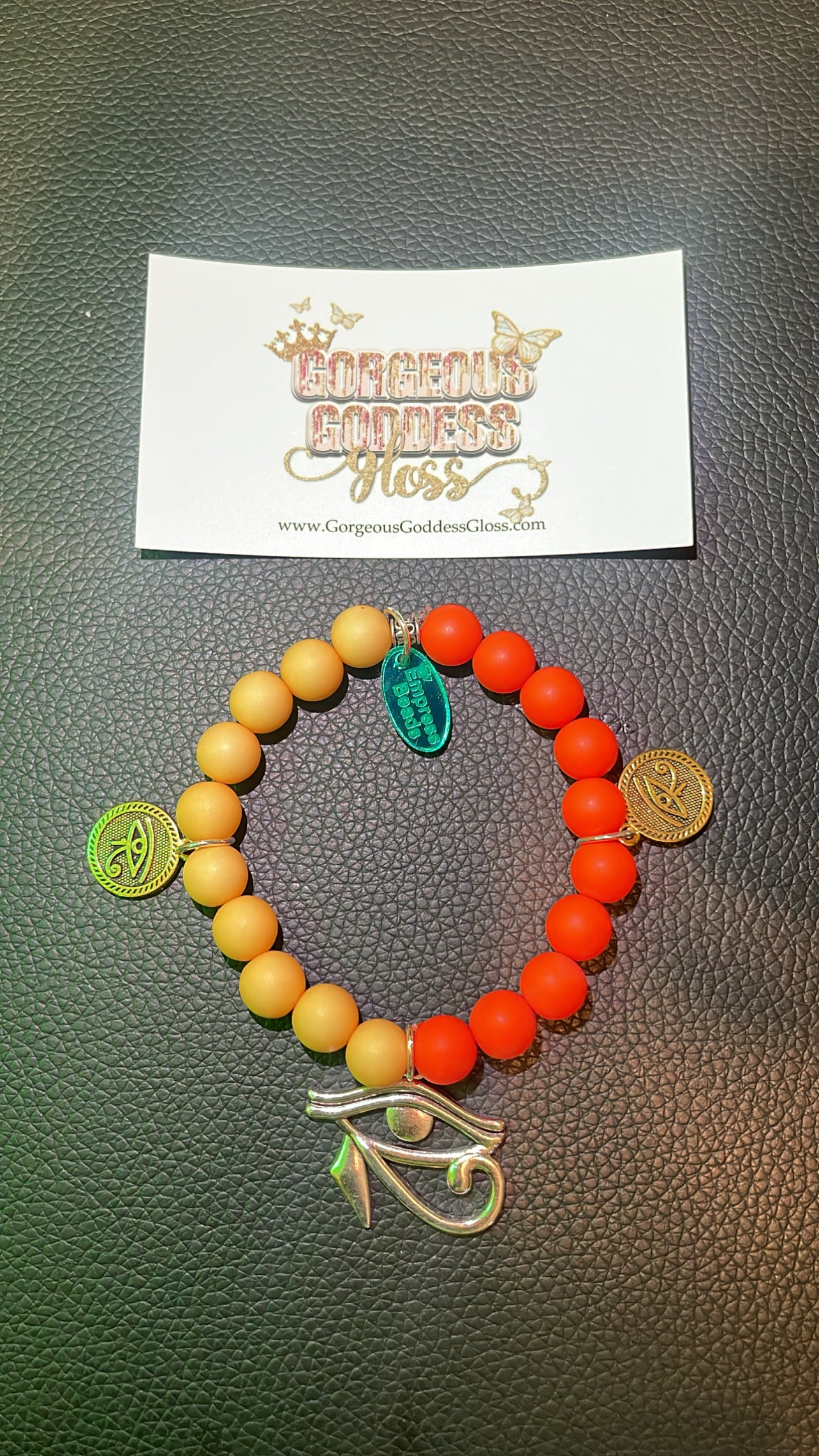 Orange & Honey Mustard Tripple Eye of Horus two tone bracelets.