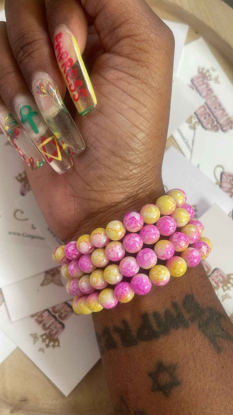 Pink & Yellow Beads 8mm wholesale bracelets
