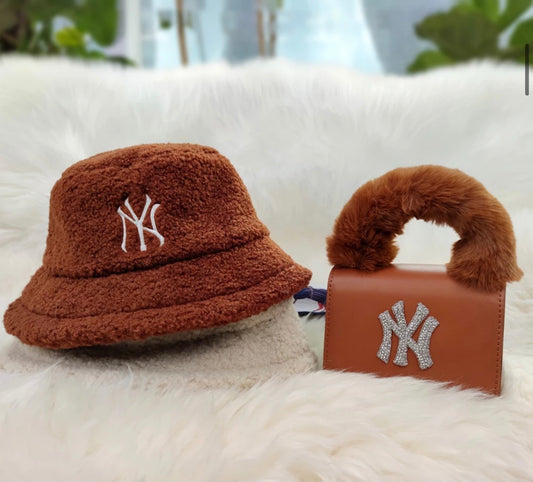 NYC fur bucket hat & purse 👜 set