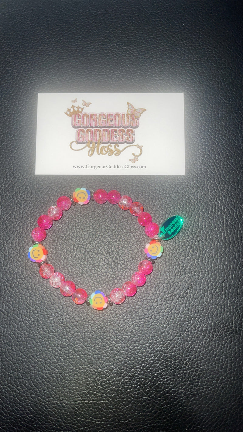 Pink n White Smily crackle bracelet