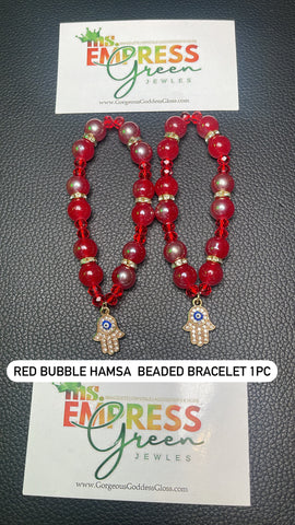 Red Bubble Hamsa  Beaded Single  Bracelet