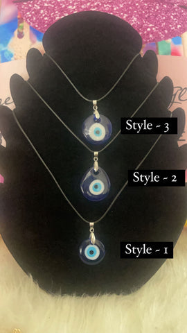 Turkish Evil Eye Blue Glass Black Cord Necklace Protection Teardrop