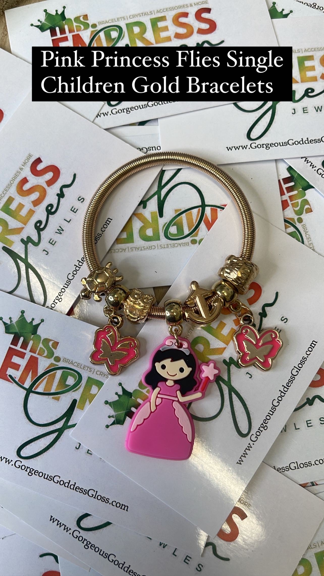 Pink Princess Flies Single Children Gold Bracelets